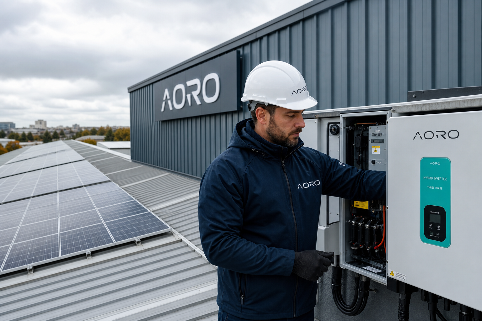 AORO commercial solar installation on a România industrial roof