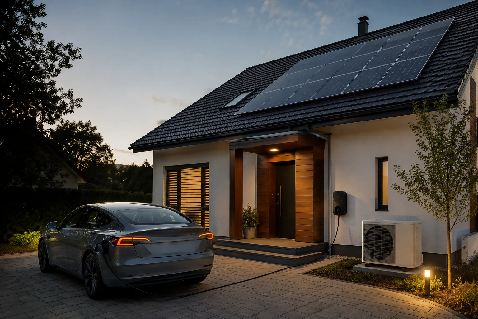 Panouri fotovoltaice cu pompă de căldură și mașină electrică