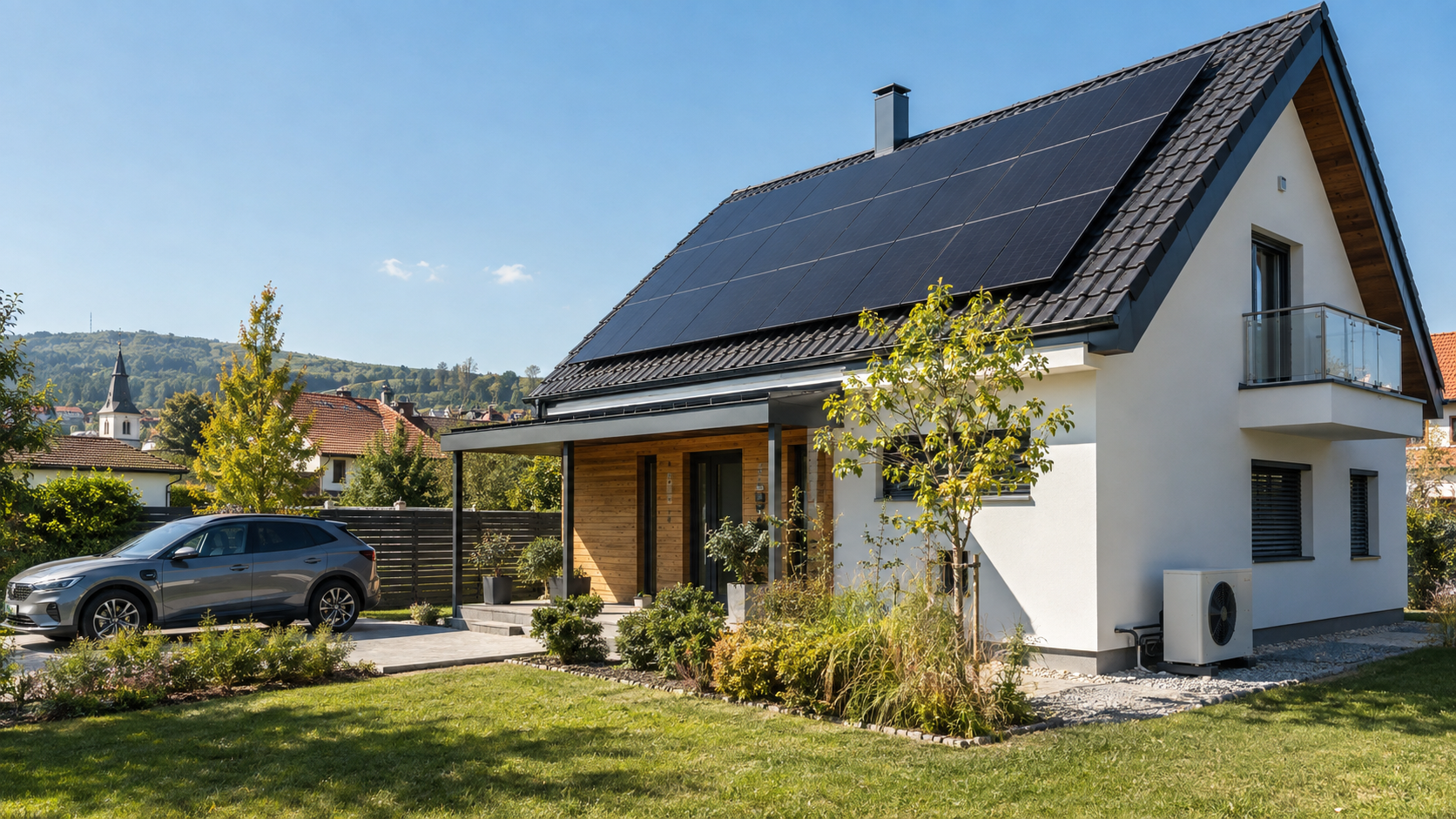 Casă din România cu panouri fotovoltaice, mașină electrică și pompă de căldură
